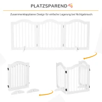 PawHut hondenhek veiligheidshek hondenrek 3-delig met twee steunpoten stabiel opklapbaar traphekje hondenhek wit 154,5x29,5x61 cm(m-5)
