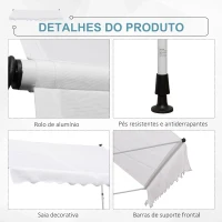 Outsunny Toldo Manual Retrátil para Exterior 300x150x170-280cm Toldo Enrolável Altura Ajustável com Manivela Proteção Solar para Terraço Balcão Jardim Branco(m-6)