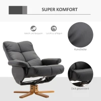HOMCOM Relaxstoel met kruk tv-stoel 360° draaibaar ligfunctie hout zwart(m-6)