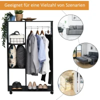 HOMCOM Kledingkast open gangkast met spijlen en wielen zwart(m-4)