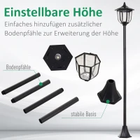 Outsunny Solar LED tuinlantaarn, lantaarn, tuinlamp, 30/60 lumen, roestvrij staal, zwart Ø 26,5 x 177 H cm(m-4)