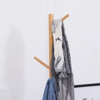 HOMCOM® garderobestandaard met zitbankje en opbergruimte | boomdesign | 6 haken | 40 x 30 x 180 cm | wit, naturel | Aosom.de(m-4)