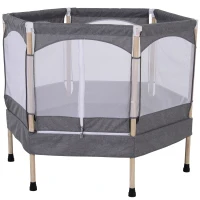 HOMCOM Cama Elástica para Niños de 3 Años Trampolín Infantil con Red de Seguridad para Interior Carga 80 kg 126x109x98 cm Gris(m-1)
