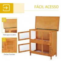 PawHut Coelheira de Madeira Exterior de 2 Níveis Gaiola para 1-2 Coelhos Animais Pequenos com Teto Asfáltico Dobrável e 2 Bandejas Removíveis 90x45x90cm Madeira(m-5)