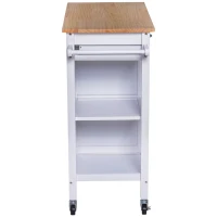 HOMCOM Keukentrolley serveerwagen rolwagen met glazenhouder kast wit hout(m-4)