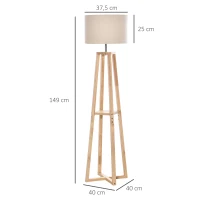 HOMCOM vloerlamp vloerlamp met plank pedaalschakelaar modern en beknopt voor woonkamer slaapkamer kantoor metaal linnen rubberhout crèmewit + natuurlijk hout 40 x 40 x 149 cm(m-3)
