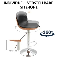 HOMCOM Barkruk met voetensteun set van 2 barkrukken draaibaar PU zwart(m-5)