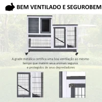 PawHut Coelheira de Madeira Interior com Rodas Gaiola para Coelhos Animais Pequenos de 2 Pisos com Zona Aberta Rampa e 2 Bandejas Removíveis 110x50x86cm Cinza(m-6)