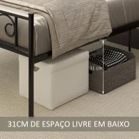HOMCOM Estrutura de Cama Individual de Metal 31cm para Colchão 90x190cm com Cabeceira com Forma de Mariposa Estrutura de Cama com Espaço em Baixo de Armazenamento 95x196x100cm Preto(m-4)