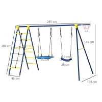 Outsunny huśtawka dziecięca huśtawka ogrodowa z metalową ramą huśtawka z siatki huśtawka na stelażu zestaw huśtawek huśtawka podwójna z drabinką wspinaczkową dla maks. 4 dzieci w wieku 3-10 lat 285 x 138 x 175 cm | Aosom(m-3)