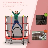 HOMCOM Trampolim para Crianças acima de 3 Anos Cama Elástica Infantil com Rede de Segurança e Estrutura de Aço para Interiores e Exteriores Carga 45kg 163x163x163 cm Vermelho(m-5)
