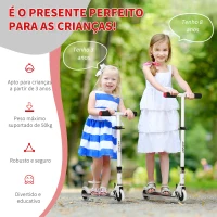 HOMCOM Trotinete para Crianças acima de 3 Anos Dobrável Scooter de 2 Rodas com Guiador Altura Ajustável Freio Posterior e Pedal Antiderrapante Carga 50kg 67,7x34x79,5-89,5cm Branco(m-5)