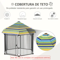 PawHut Parque para Animais de Estimação com 6 Barreiras de Metal 61x76cm Canil Desmontável para Cães com Teto Hexagonal e Porta com Fechadura de Segurança 122x105x119cm Preto e Colorido(m-5)