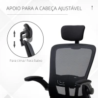 Vinsetto Cadeira de Escritório de Malha Ergonómica Cadeira de Escritório com Altura Ajustável Apoio para os Braços Dobrável Apoio para a Cabeça e Suporte Lombar Ajustáveis 65x64x114-122cm Preto(m-8)