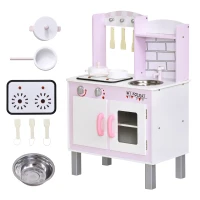 HOMCOM Kids Pretend Kitchen Playset w/ Cooking Toy Accessories - Pink(m-1)