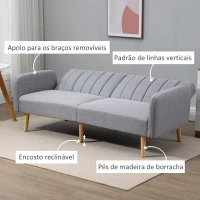 HOMCOM Sofá Cama de 2 Lugares com Encosto Ajustável em 3 Posições Apoio para os Braços Desmontável e Pés de Madeira Sofá Duplo Moderno para Sala de Estar Escritório 173x75x73cm Cinza(m-6)