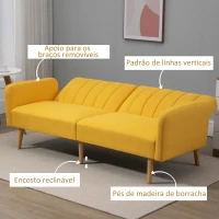 HOMCOM Sofá Cama de 2 Lugares com Encosto Ajustável em 3 Posições Apoio para os Braços Desmontável e Pés de Madeira Sofá Duplo Moderno para Sala de Estar Escritório 173x75x73cm Amarelo(m-6)