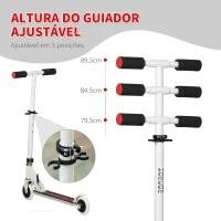 HOMCOM Trotinete para Crianças acima de 3 Anos Dobrável Scooter de 2 Rodas com Guiador Altura Ajustável Freio Posterior e Pedal Antiderrapante Carga 50kg 67,7x34x79,5-89,5cm Branco(m-7)