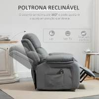 HOMCOM Poltrona Relax Levanta Pessoas com Controle Remoto Reclinação Elétrica de 160° Apoio para os Pés Encosto Estofado em PU e Bolsos Laterais 76x90x105cm Cinza(m-5)