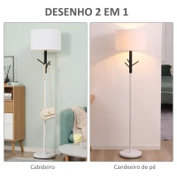 HOMCOM Candeeiro de Pé com Ganchos para Bolsa Chapéus Ecrã de PE Suporte para Lâmpada E27 Máx. 40W e Interruptor de Pé Moderno para Sala de Estar Dormitório Ø38x158cm Branco e Preto(m-4)