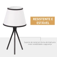 HOMCOM Candeeiro de Mesa com Tripé de Metal Candeeiro de Escritório com Ecrã de Tecido e Suporte para Lâmpada E27 Máx. 40W Estilo Moderno para Dormitórios Sala de Estar Ø25x50cm Branco e Preto(m-4)