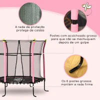 HOMCOM Trampolim para Crianças acima de 3 Anos Cama Elástica Infantil com Rede de Segurança e Estrutura de Aço para Interiores e Exteriores Carga 50kg Ø163,5x163,5 cm Rosa(m-6)