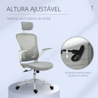 Vinsetto Cadeira de Escritório de Malha Ergonómica Cadeira de Escritório com Altura Ajustável Apoio para os Braços Dobrável Apoio para a Cabeça e Suporte Lombar Ajustáveis 65x64x114-122cm Cinza(m-4)