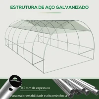 Outsunny Estufa de Túnel 600x300x200cm com Porta Enrolável 12 Janelas Cobertura de PE 140g/m² e Metal Galvanizado para Cultivos de Plantas Verduras Branco(m-7)