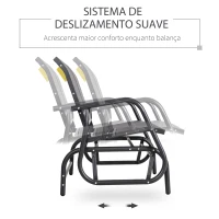Outsunny Baloiço de 2 Lugares Cadeira de Balanço de JardimTubo de Metal e Tecido de Textilene para Exteriores Carga Máx. 200 kg 120x70x85 cm Cinza(m-4)
