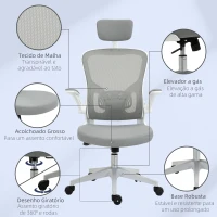 Vinsetto Cadeira de Escritório de Malha Ergonómica Cadeira de Escritório com Altura Ajustável Apoio para os Braços Dobrável Apoio para a Cabeça e Suporte Lombar Ajustáveis 65x64x114-122cm Cinza(m-9)