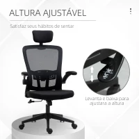 Vinsetto Cadeira de Escritório de Malha Ergonómica Cadeira de Escritório com Altura Ajustável Apoio para os Braços Dobrável Apoio para a Cabeça e Suporte Lombar Ajustáveis 65x64x114-122cm Preto(m-4)