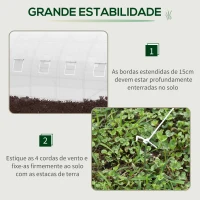 Outsunny Estufa de Túnel 600x300x200cm com Porta Enrolável 12 Janelas Cobertura de PE 140g/m² e Metal Galvanizado para Cultivos de Plantas Verduras Branco(m-5)