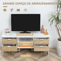 HOMCOM Móvel de TV de até 47 Polegadas Móvel de Sala de Estar Moderno com 4 Gavetas 2 Prateleiras Abertas e Orifício Passa Cabos 120x39x48cm Branco e Carvalho(m-5)