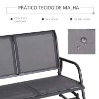 Outsunny Baloiço de 2 Lugares Cadeira de Balanço de JardimTubo de Metal e Tecido de Textilene para Exteriores Carga Máx. 200 kg 120x70x85 cm Cinza(m-5)