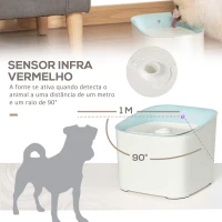 PawHut Dispensador de Água para Gatos 3L Fonte de Água Automática para Cães e Gatos com Sensor Infravermelho 3 Modos e Luz Indicadora LED 21x20x18cm Branco e Azul(m-7)