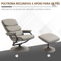 HOMCOM Poltrona Relax com Banco para Apoiar os Pés Poltrona Relax Giratória Reclinável em até 135° Estofada em PU 75x84x100cm Cinza(m-7)