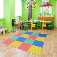 HOMCOM Tappeto Puzzle Antiscivolo 16 Pezzi con Bordi Area Coperta 5,66m² per Bambini EVA Nero(m-2)