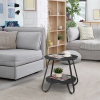 HOMCOM Tavolino Rotondo da Caffè Stile Industriale con 2 Ripiani e Telaio in Metallo Nero per Soggiorno Φ50x46.5cm(m-2)