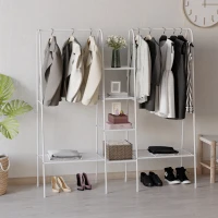 HOMCOM Stand Appendi Abiti con Scaffale a 4 Ripiani, Tubolare in Metallo 176x47x177cm Bianco(m-2)