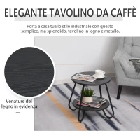 HOMCOM Tavolino Rotondo da Caffè Stile Industriale con 2 Ripiani e Telaio in Metallo Nero per Soggiorno Φ50x46.5cm(m-5)