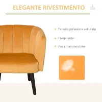 HOMCOM Poltrona in Velluto per Soggiorno, Poltroncina per Camera da Letto in Stile Vintage Gialla 79x66.5x79cm(m-6)