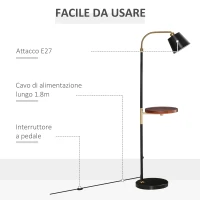 HOMCOM Lampada da Terra con Ripiano Ф29.5cm per Lampadine E27 da 40W, in Metallo - Nero e Oro(m-5)