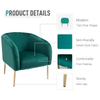 HOMCOM Poltrona da Cocktail in Velluto, Arredamento Moderno per Soggiorno, Camera e Ufficio, 75x74x76cm, Verde(m-5)