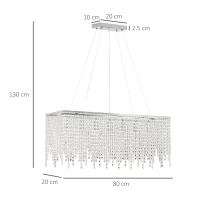 HOMCOM Lampadario Moderno a Gocce, 128 Pendenti in Cristallo e Base in Metallo, 7 Attacchi E14 40W, 80x20x130cm Argento(m-3)
