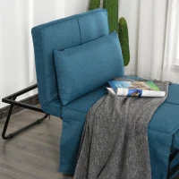 HOMCOM Brandina Pieghevole 2 in 1 con Cuscino, Trasformabile in Pouf o Letto Singolo con Schienale Regolabile, Blu(m-7)