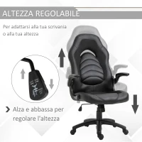 Vinsetto Poltrona Gaming o da Ufficio in Similpelle Nera, Braccioli Pieghevoli Schienale e Altezza Regolabile 117-127Acm(m-5)