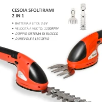 Outsunny Cesoia 2 in 1 Sfoltirami e Tosaerba con Batteria 3.6V Ricaricabile e 2 Lame, Rosso(m-4)