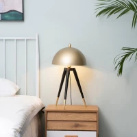 HOMCOM Lampada da Tavolo a Treppiede con Paralume Dorato in Metallo, Attacco E27, Ф30x62cm(m-2)