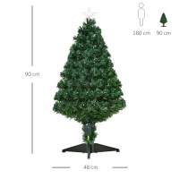 HOMCOM Sapin de Noël Artificiel Lumineux 90 lumières LED Fibres optiques Lumineux Multicolores 90 Branches PVC étoile Sommet Brillante Ø 48 x 90 cm Vert(m-3)