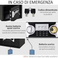 HOMCOM Mini Cassaforte Elettronica con Codice, Chiave di Sicurezza e Allarme, in Acciaio, 38x30x30cm Nero(m-6)